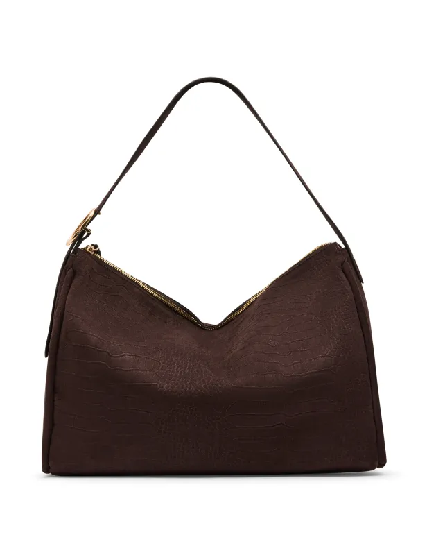 Faux Suede Crocodile Embossed Slouch Bag made by Anne Klein