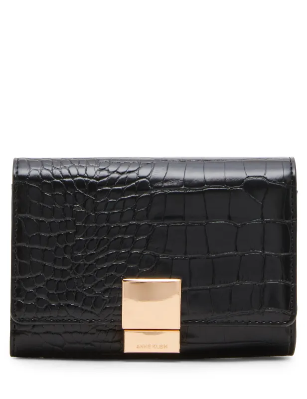 Faux Croc Embossed Medium Flap Wallet made by Anne Klein