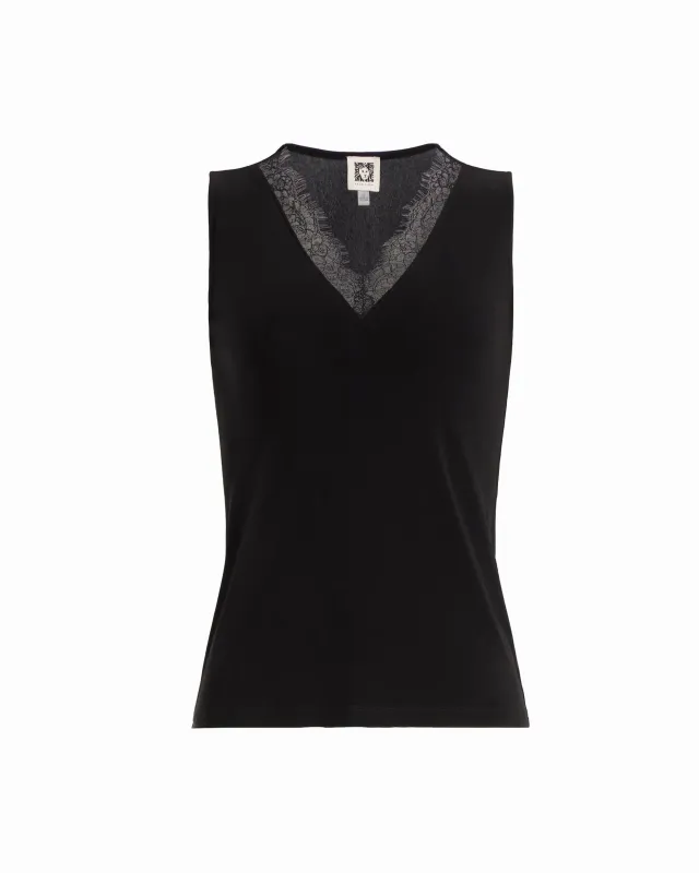 V-Neck Lace Trim Top made by Kasper
