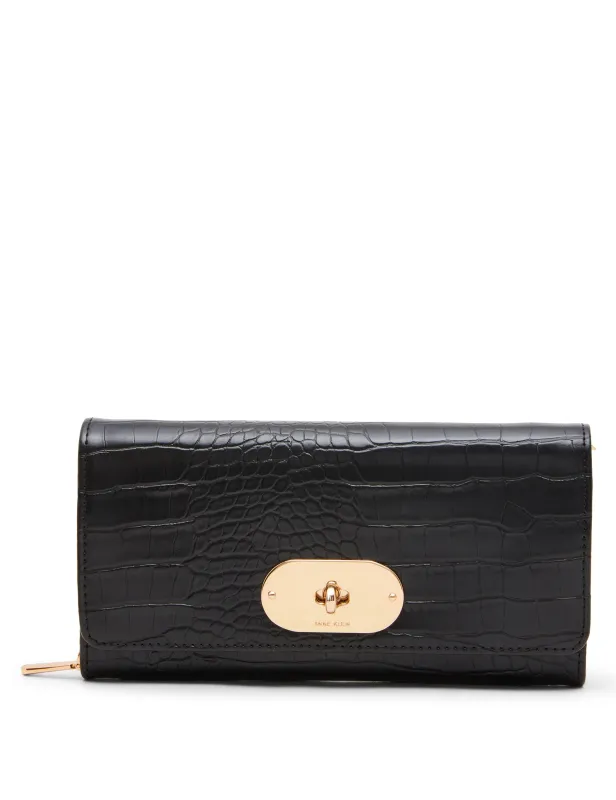 Faux Croc Embossed Turnlock Wallet on Chain made by Anne Klein