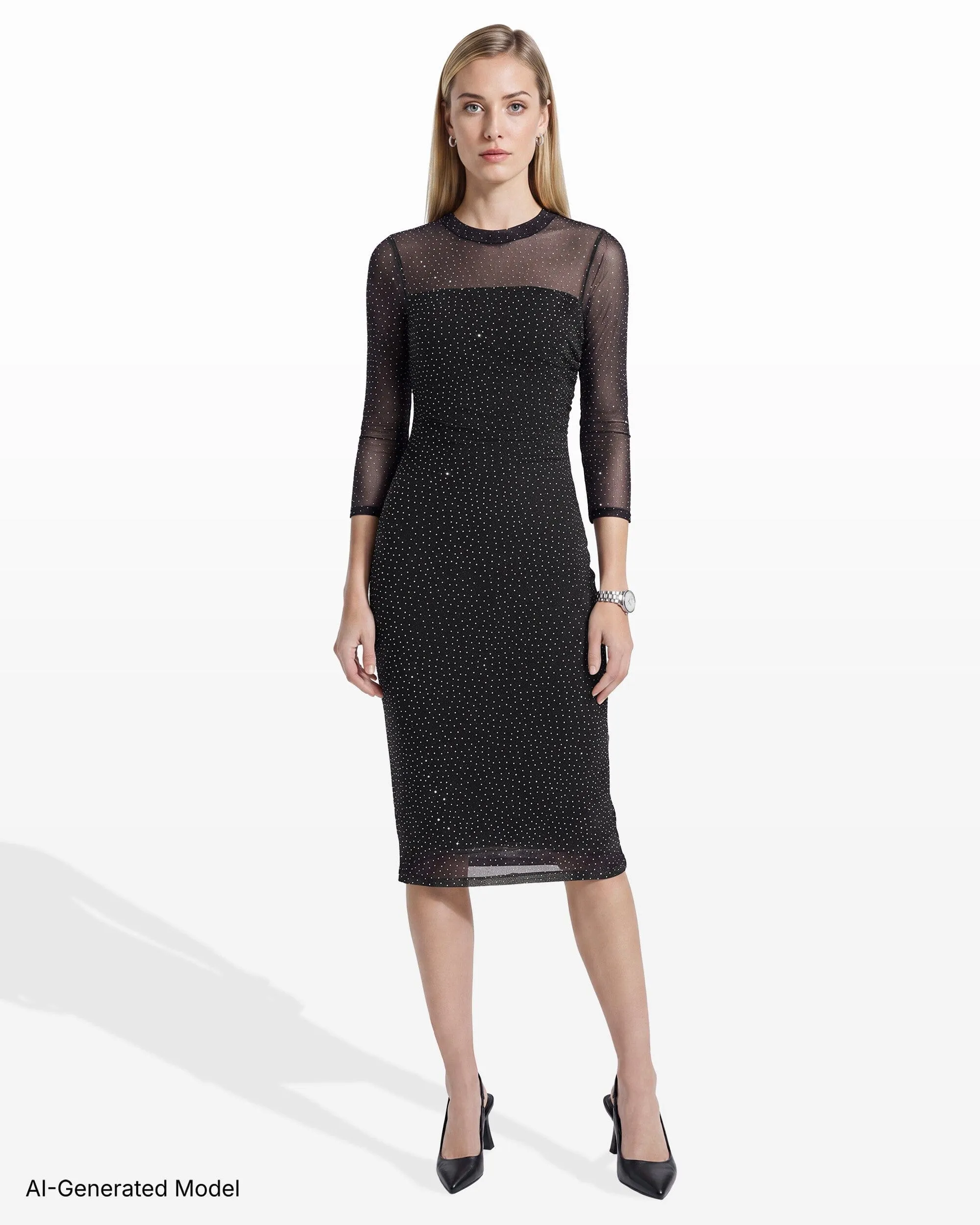 Sparkly Mesh Midi Dress sold by Anne Klein product image thumbnail 4
