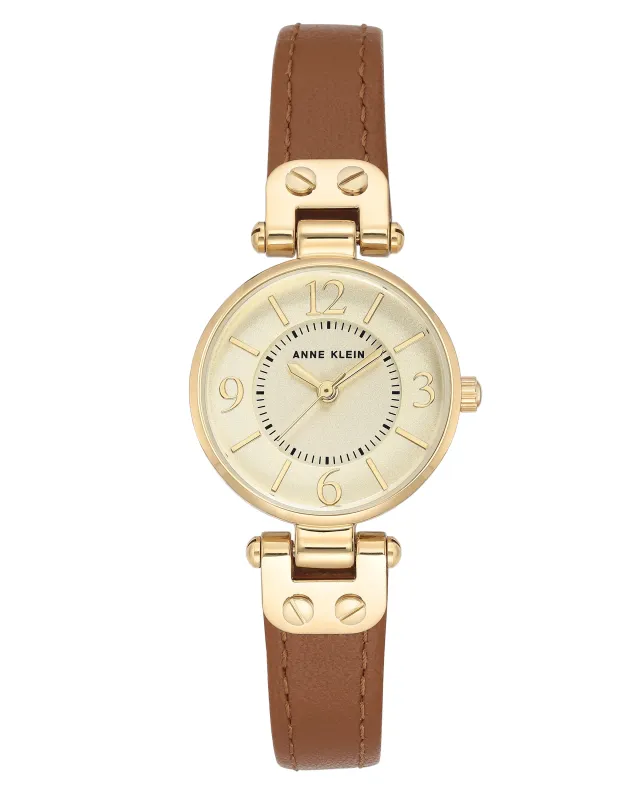 Classic Round-Face Leather Strap Watch made by Anne Klein