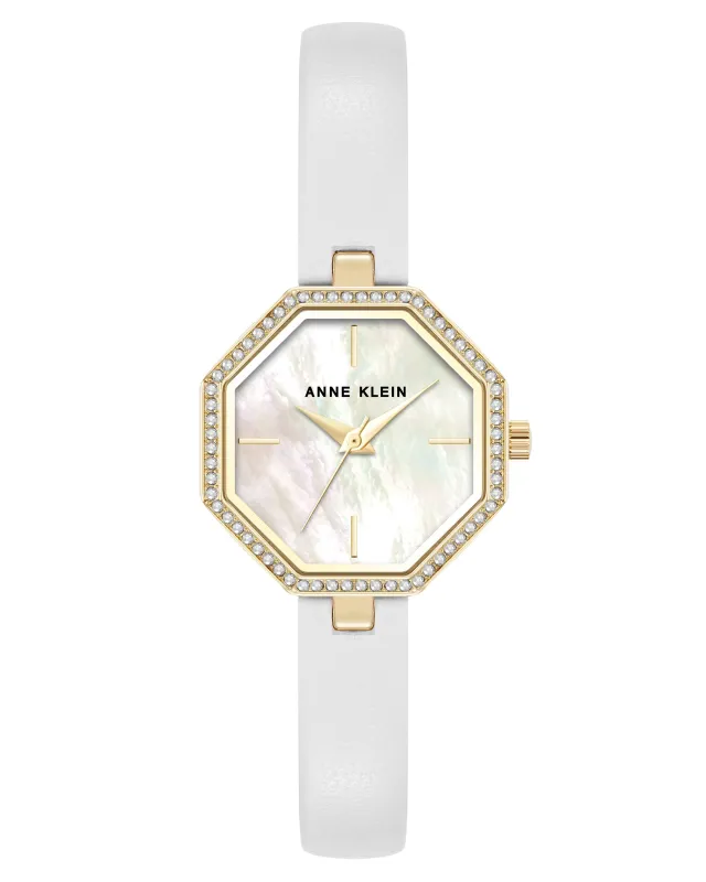 Crystal Accented Octagonal Leather Strap Watch made by Anne Klein
