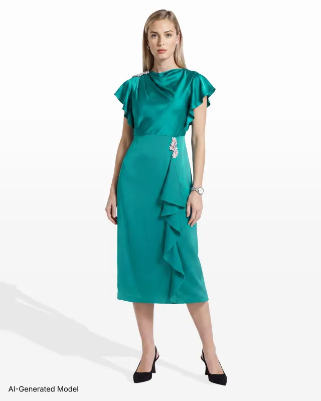 Crystal Embellished Satin Dress made by Kasper