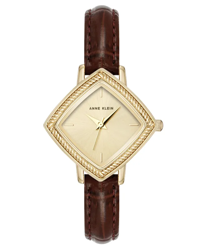 Diamond Shape Leather Strap Watch made by Anne Klein