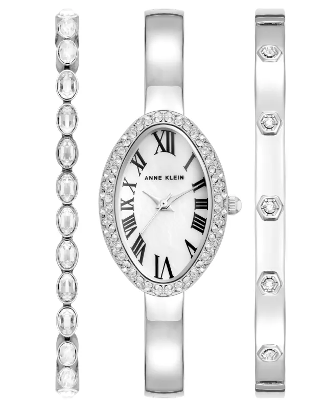 Crystal Accented Bangle Watch and Bracelet Set made by Anne Klein