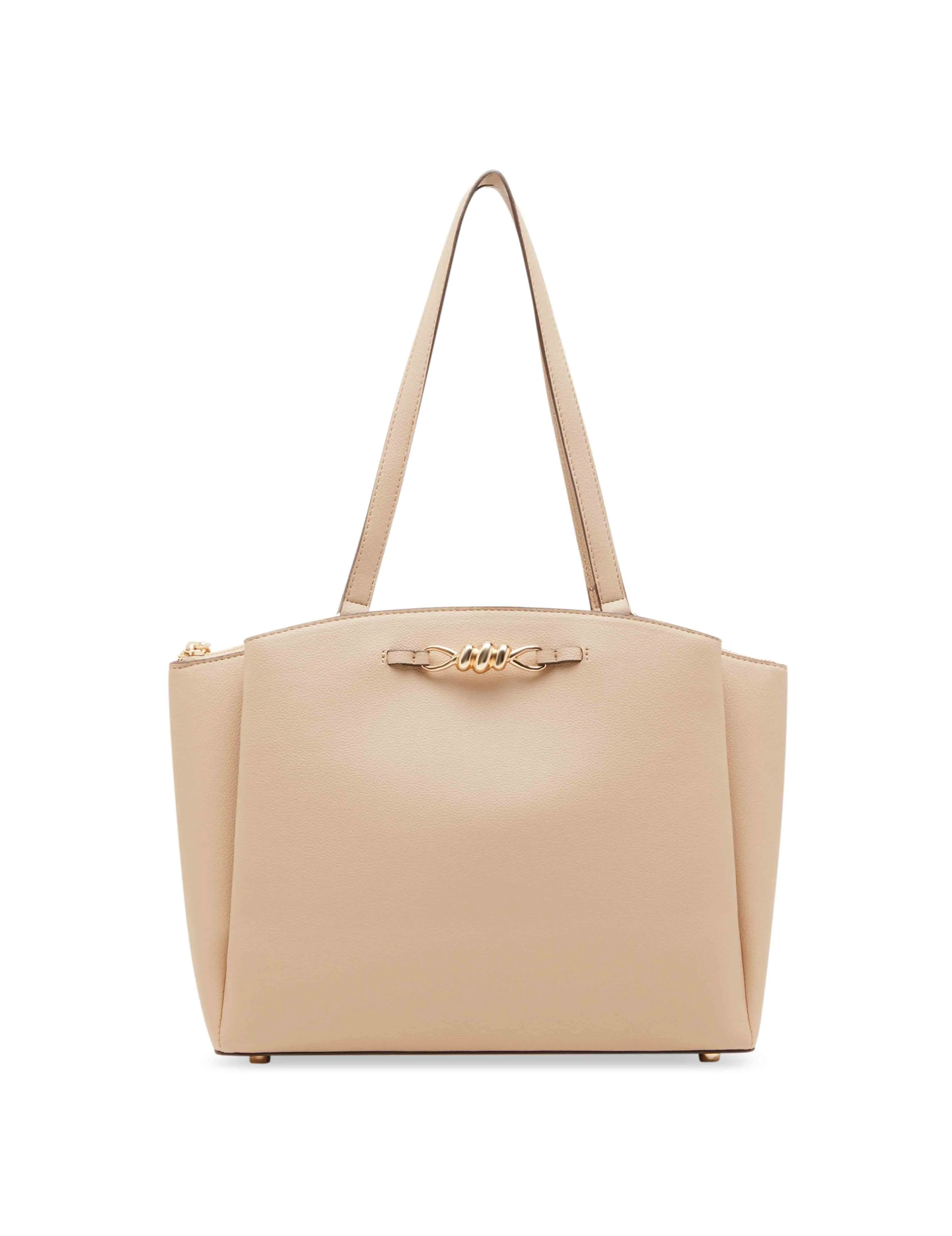 Triple Compartment Tote With Twisted Hardware Detailing sold by Anne Klein