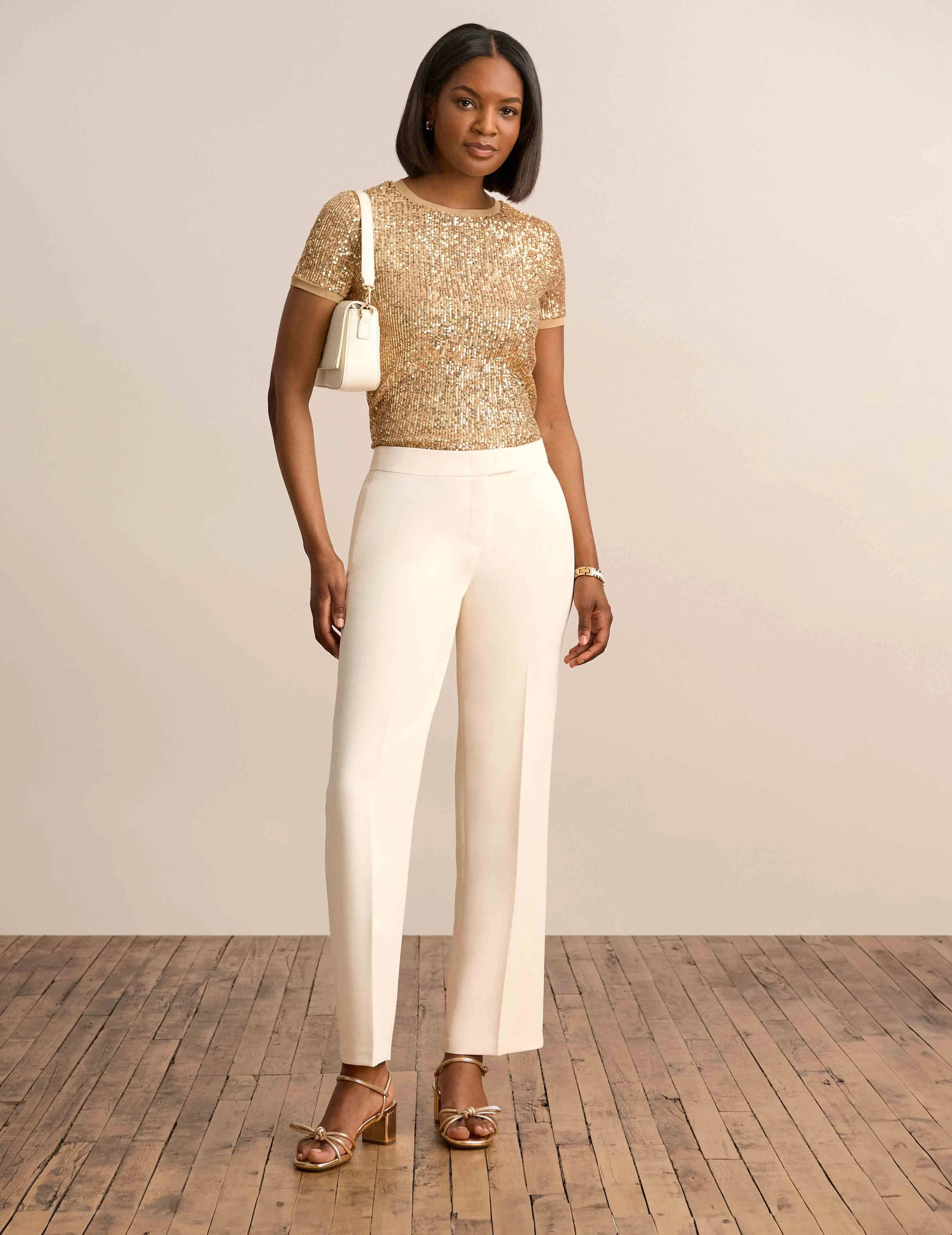 Sequin Mesh Short Sleeve Banded Tee sold by Anne Klein