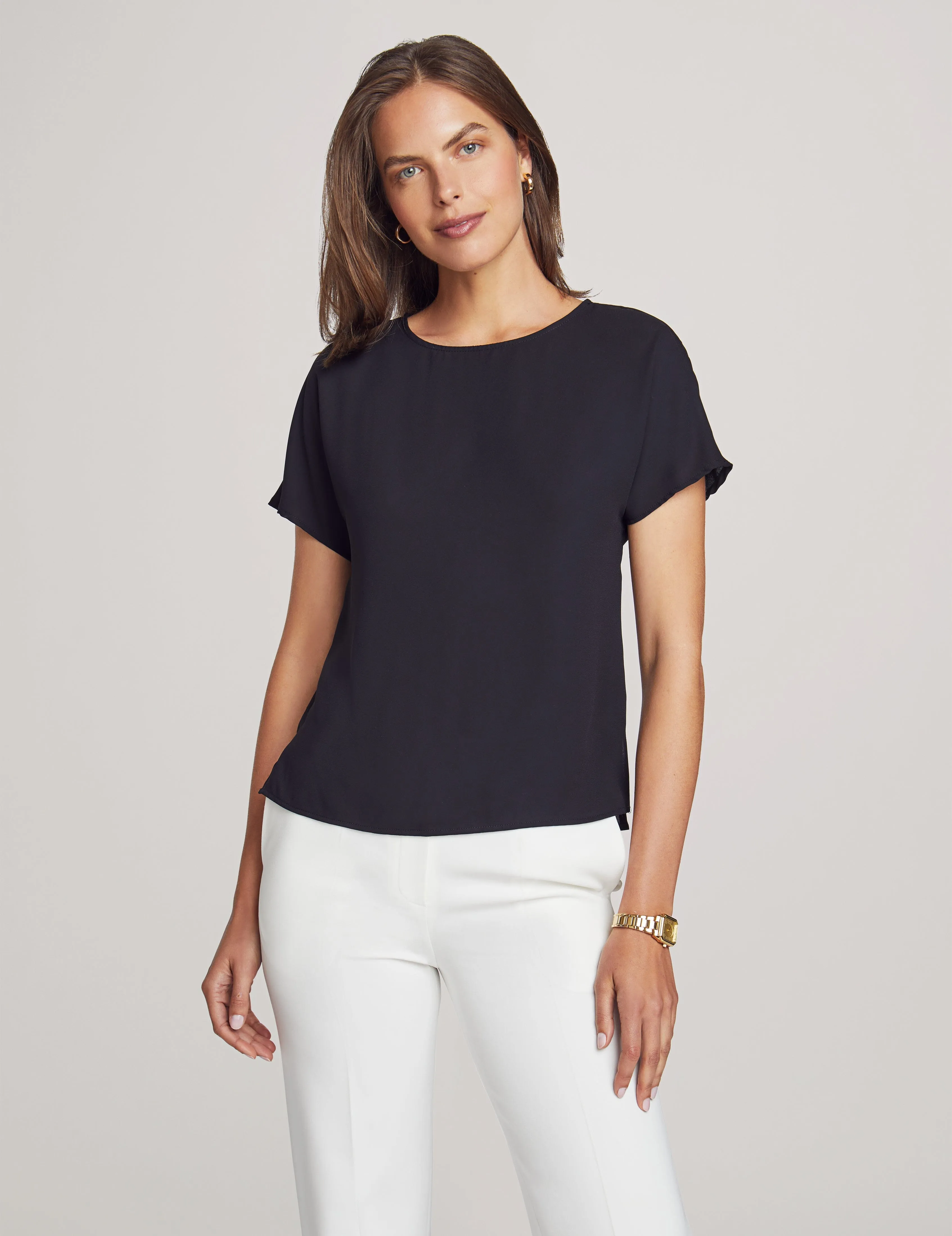 Bateau Neck Short Sleeve Blouse- Sale sold by Anne Klein