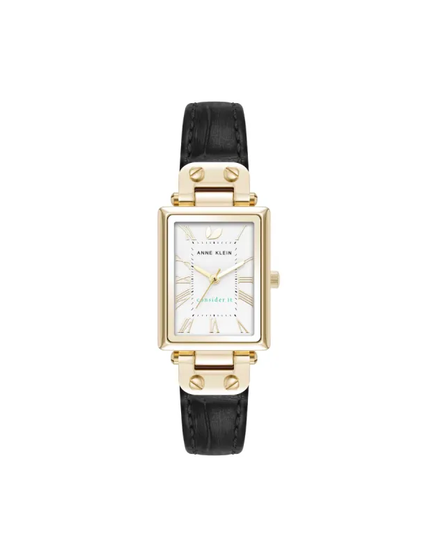 Consider It Rectangular Case Leather Watch sold by Anne Klein