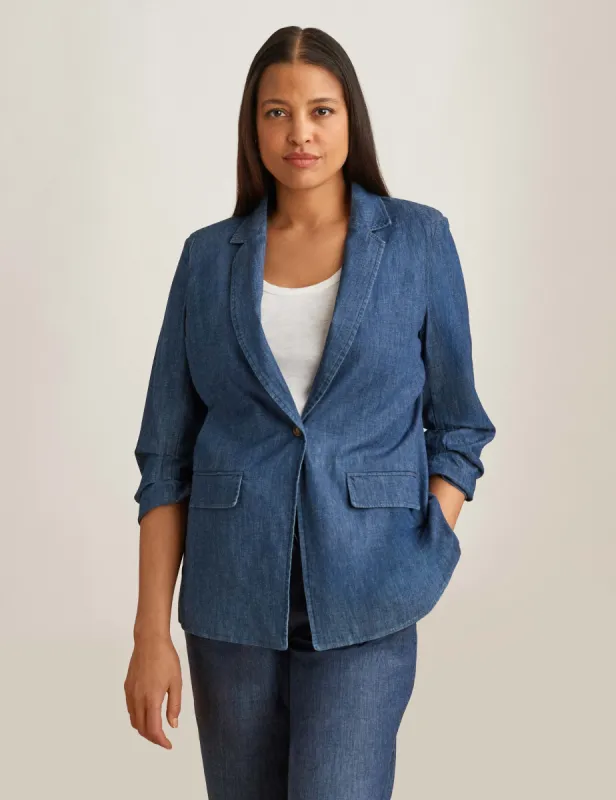 Notch Collar Scrunch Sleeve Jacket sold by Anne Klein