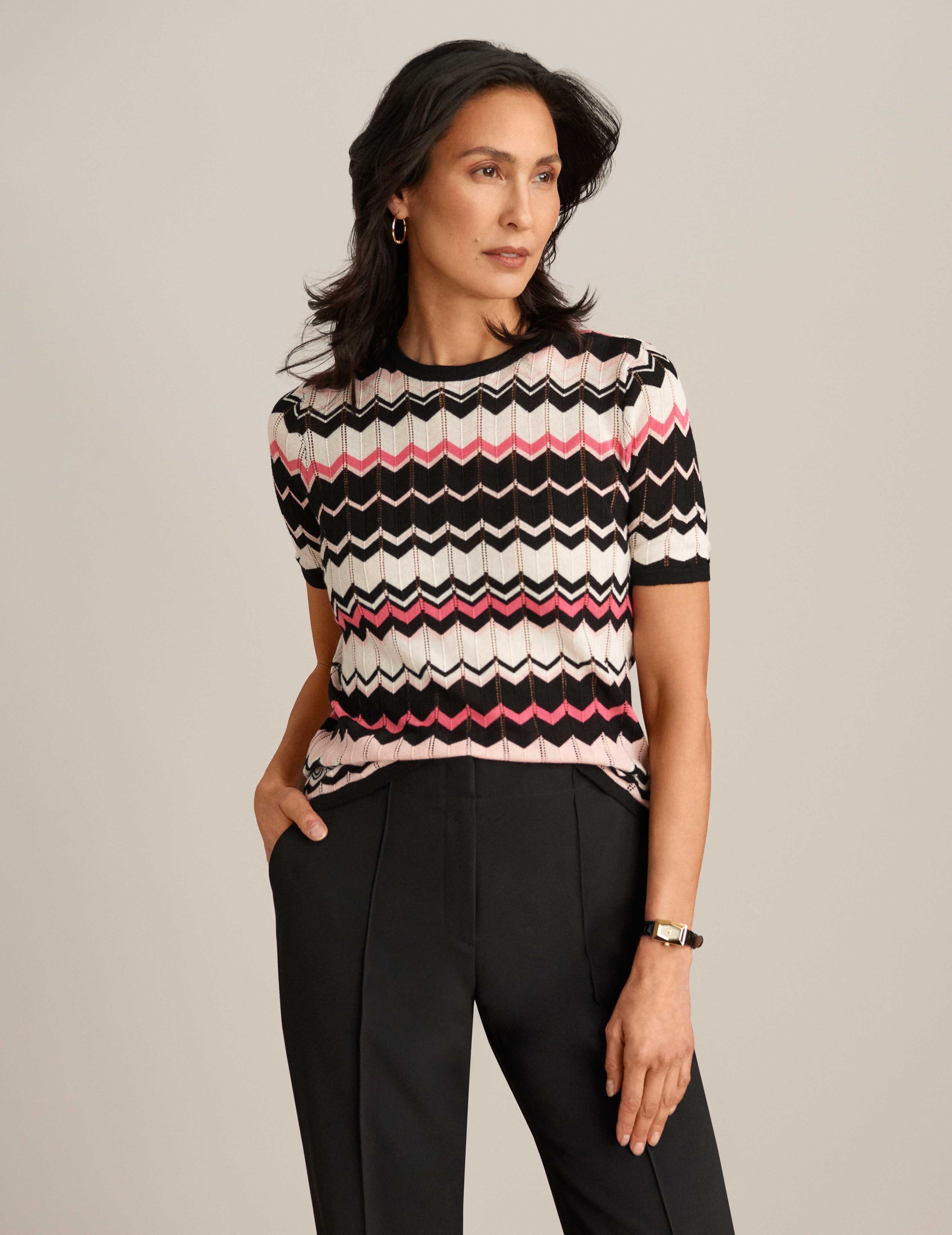 Chevron Stitch Crew Neck Tee sold by Anne Klein