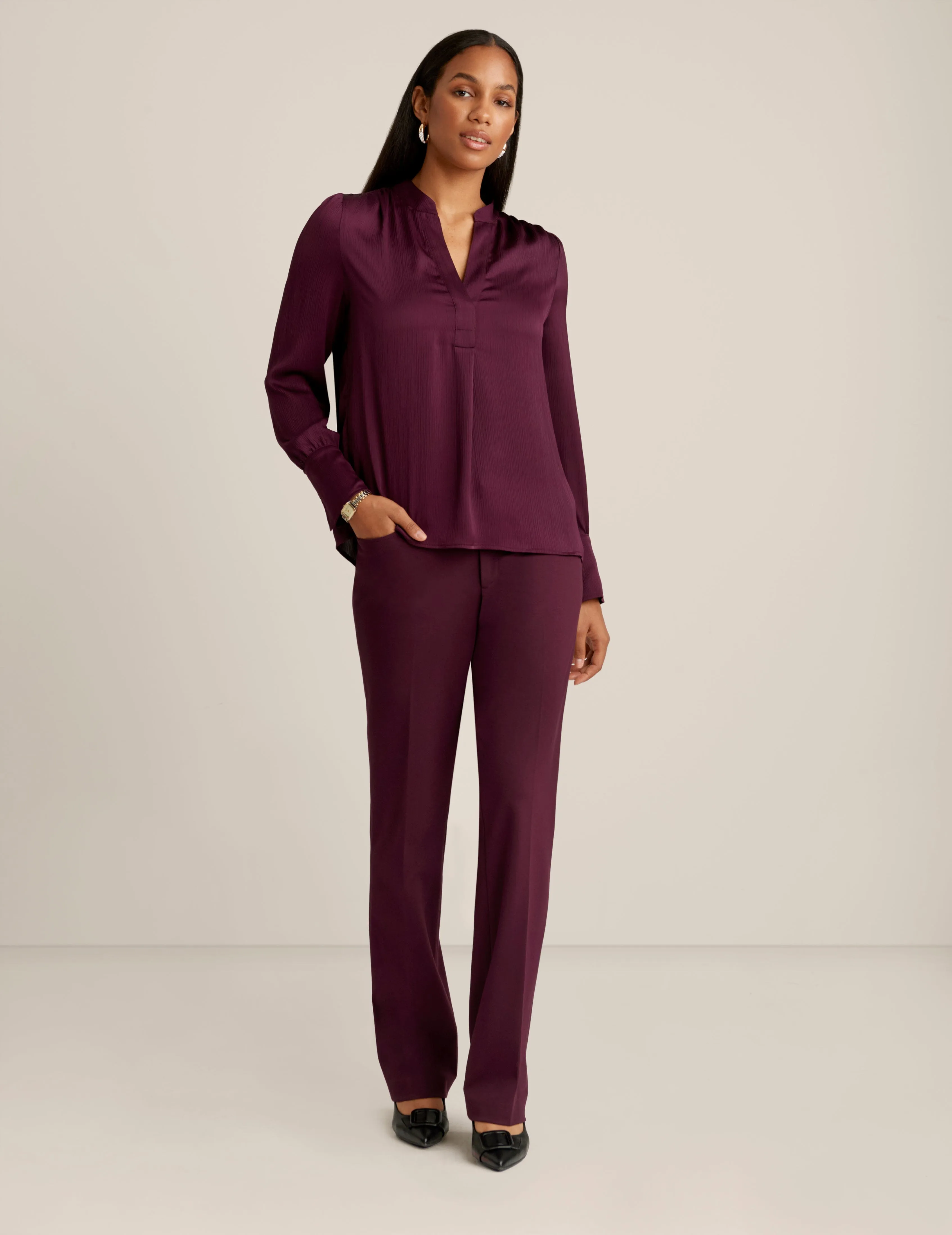 Long Sleeve V Neck Pleat Front Blouse sold by Anne Klein