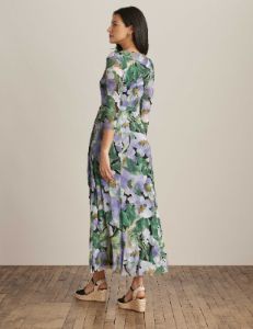 Printed Mesh Maxi Dress With 3/4 Sleeves sold by Anne Klein