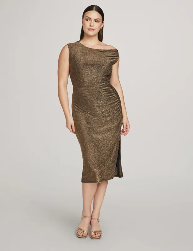 Metallic Ruched Midi Dress sold by Anne Klein