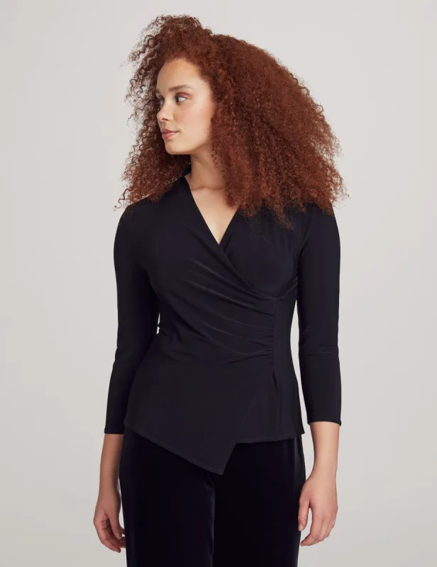 Gathered Asymmetric Wrap Top sold by Anne Klein