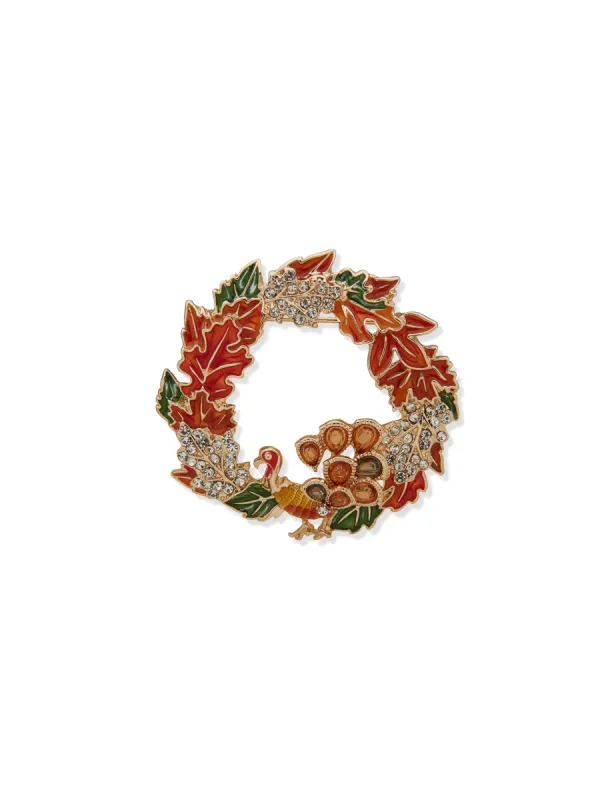 Turkey and Wreath Brooch - Gold Multi sold by Anne Klein
