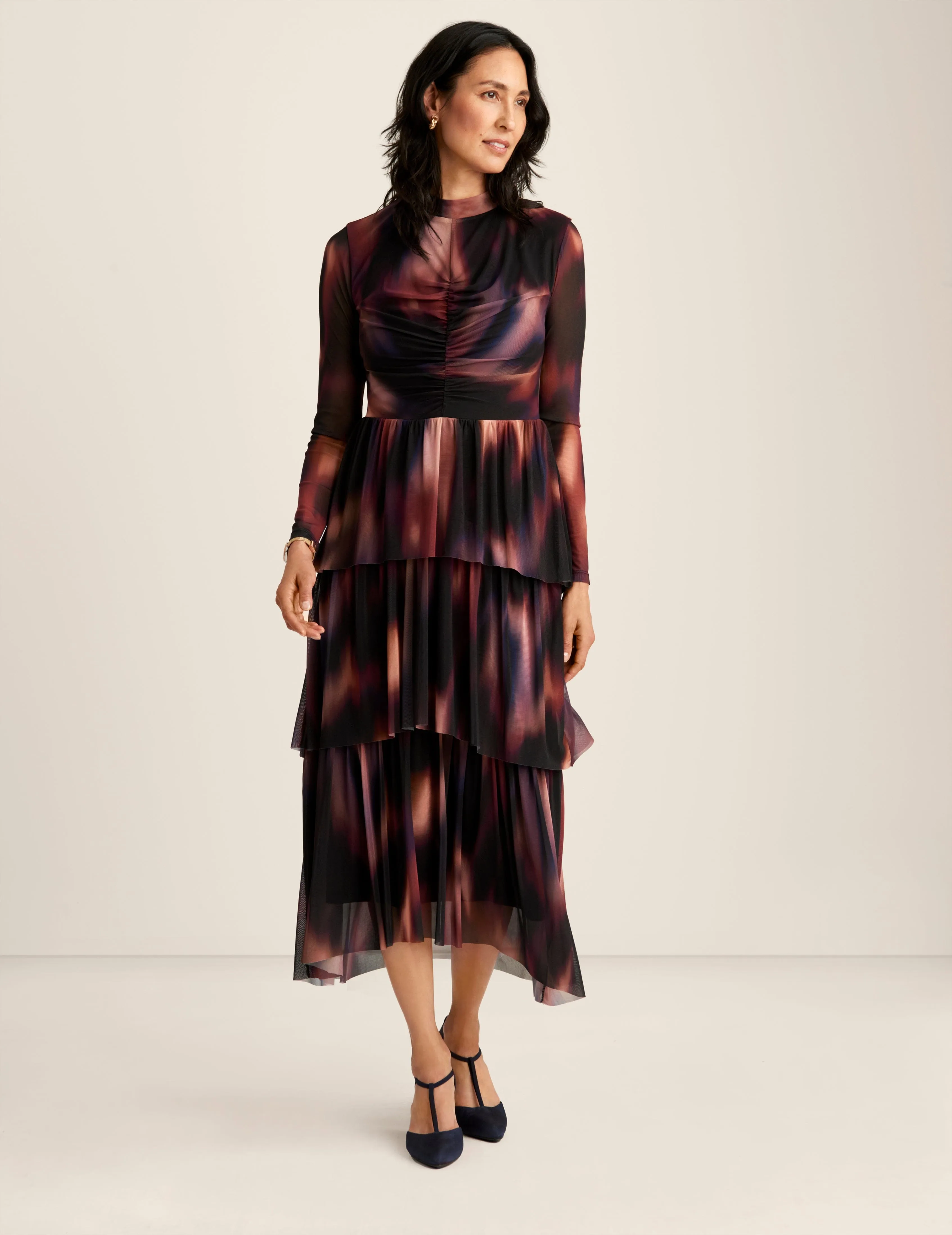 Mock Neck Tiered Dress sold by Anne Klein