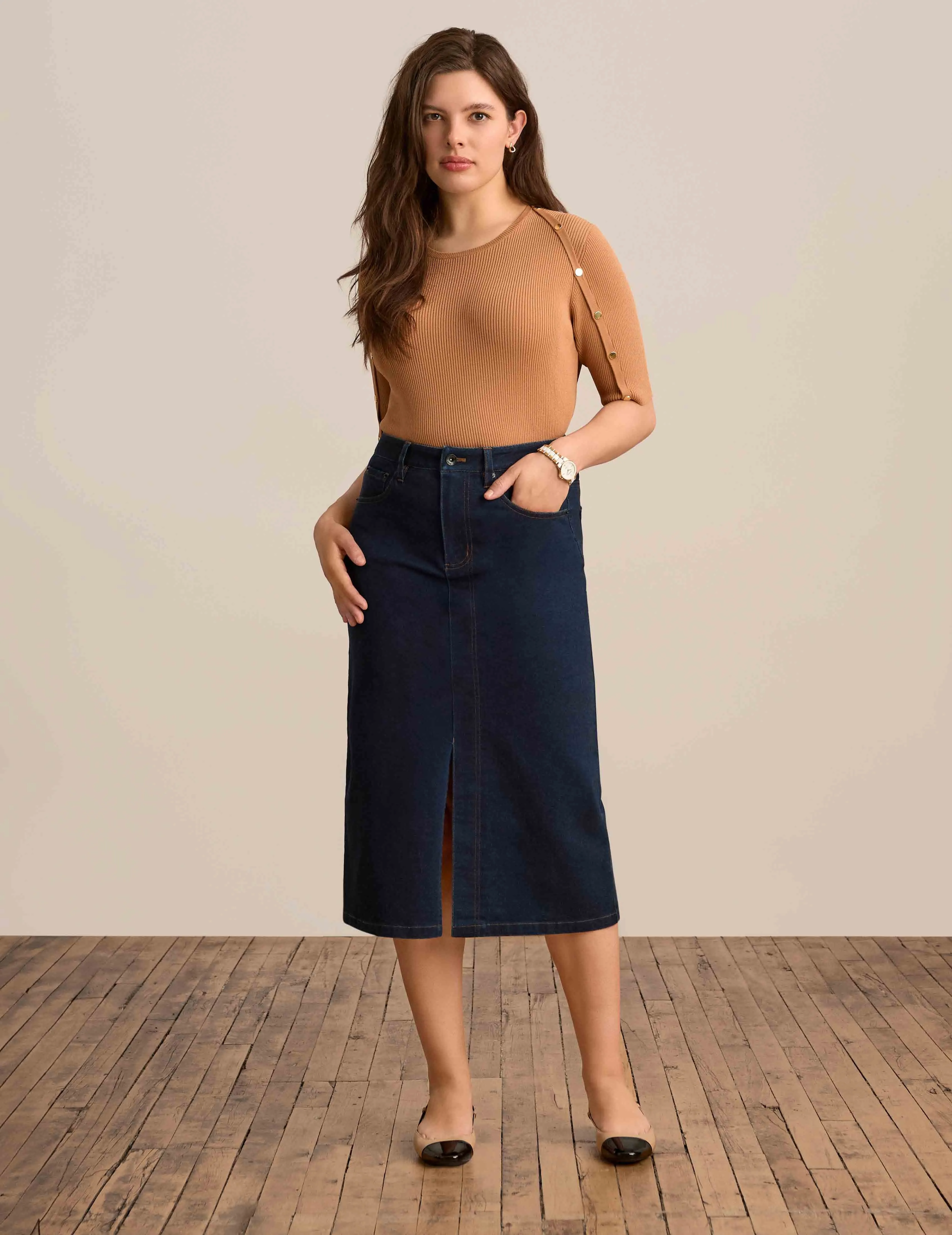 Button Sleeve Crew Neck sold by Anne Klein