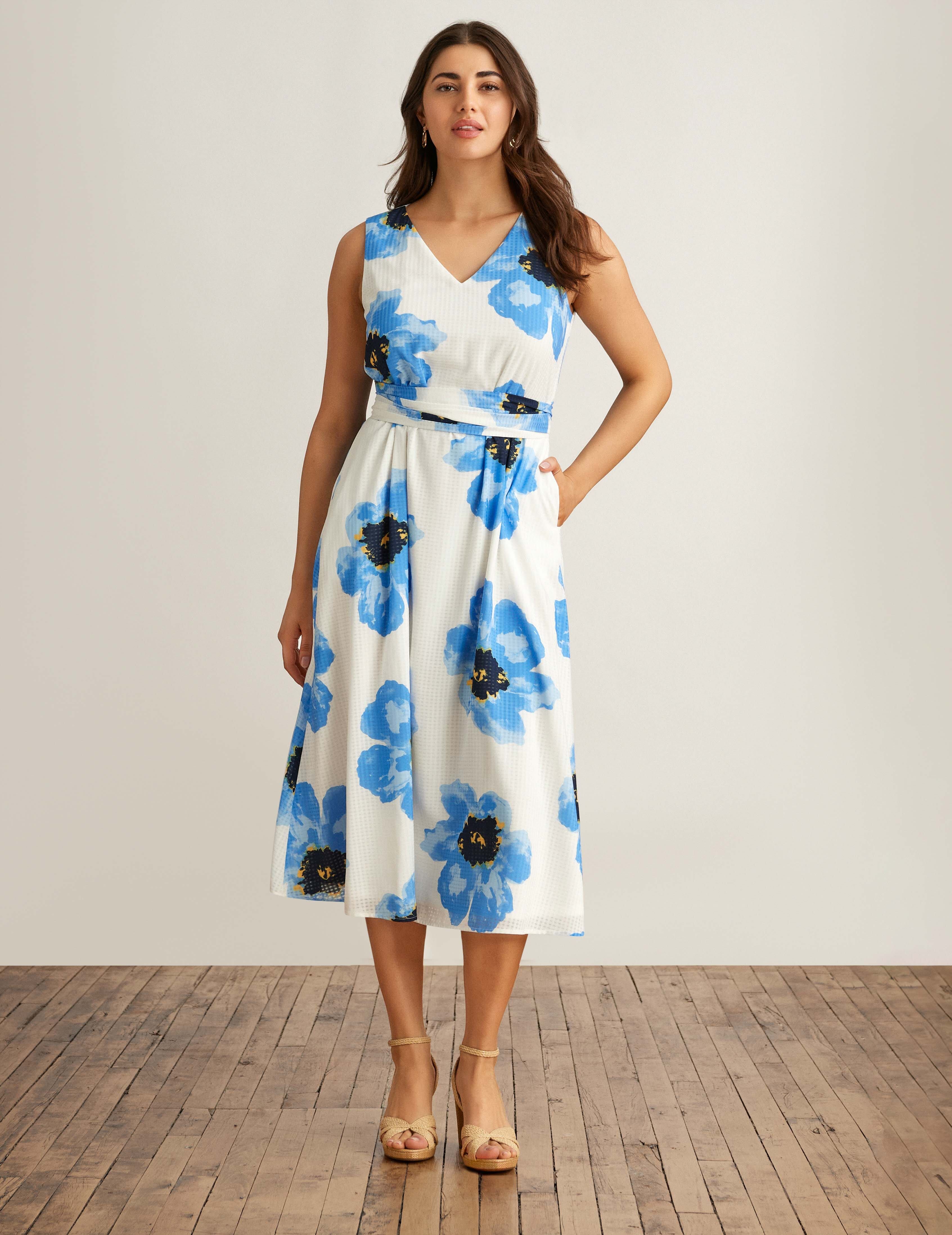 Print Midi Dress With Attached Sash sold by Anne Klein