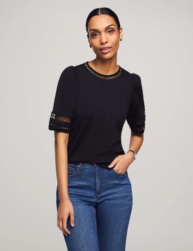 Lace Trim Elbow Sleeve Tee- Sale sold by Anne Klein