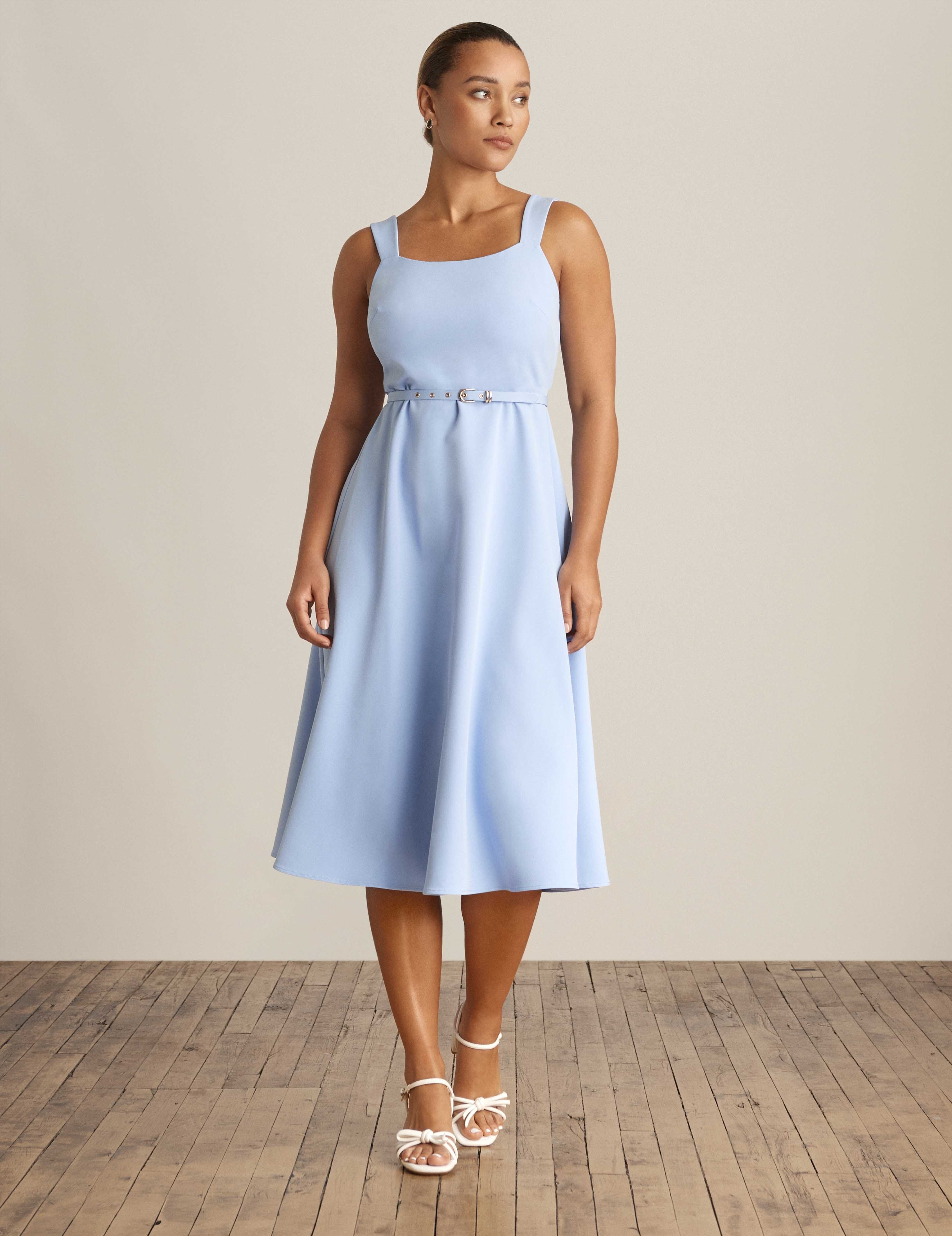 Scooped Neck A Line Midi Dress W/ Belt sold by Anne Klein