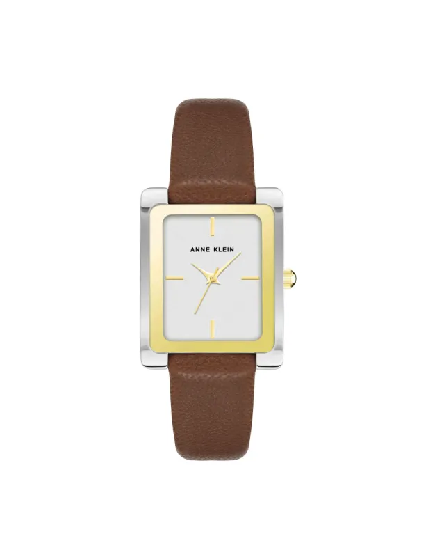 Rectangular Case Leather Band Watch made by Anne Klein