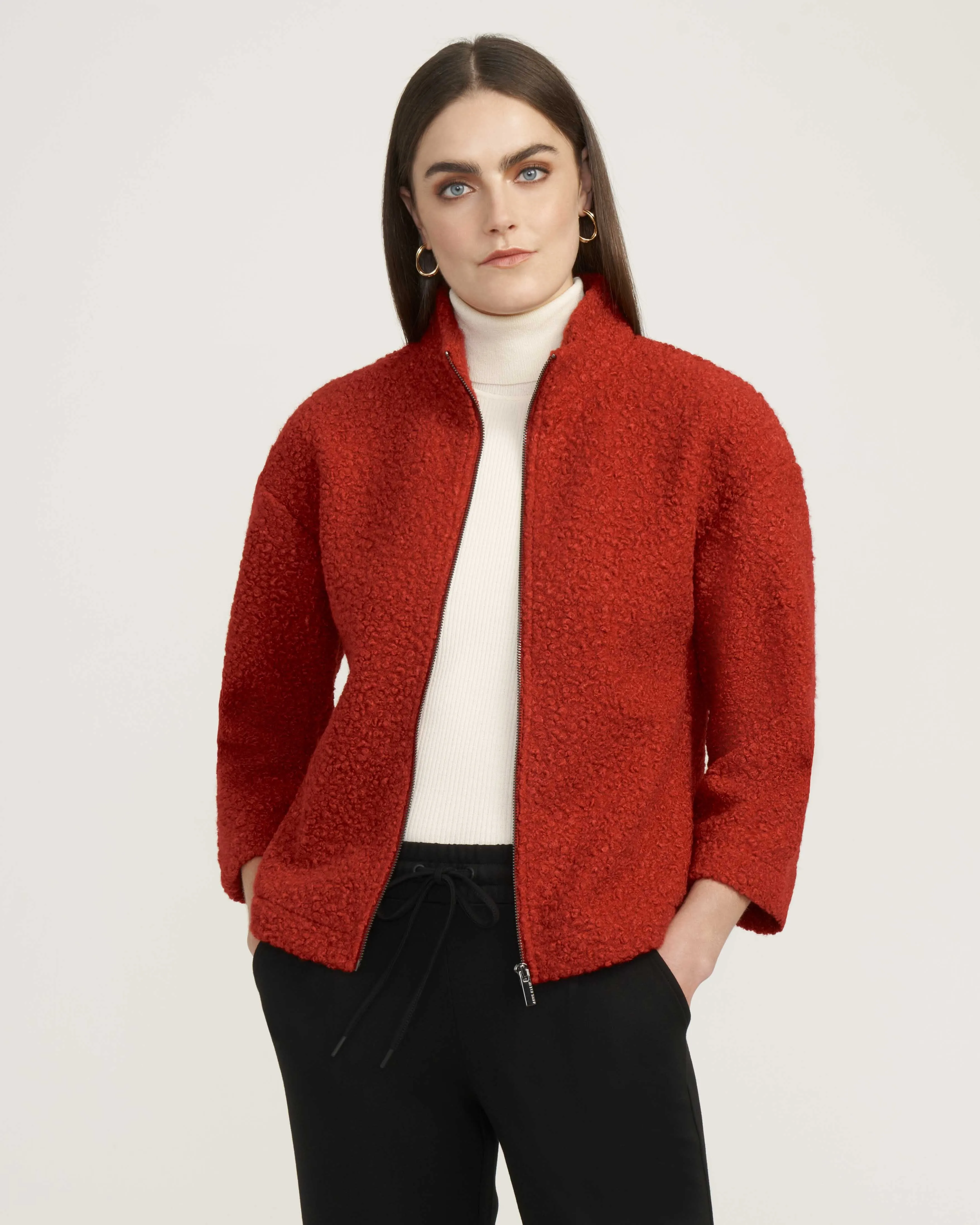 Funnel Neck Zip Front Sherpa Jacket- Sale sold by Anne Klein