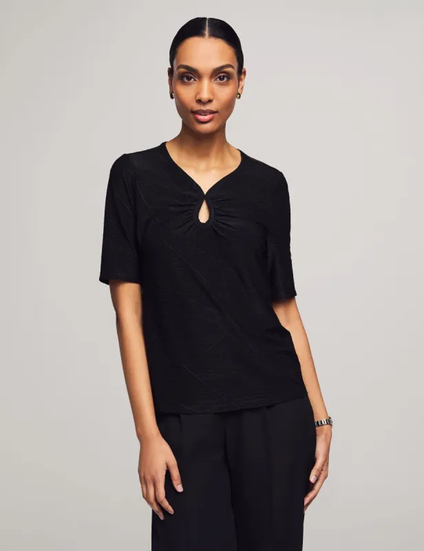 Elbow Sleeve Shirred Keyhole Tee- Sale sold by Anne Klein