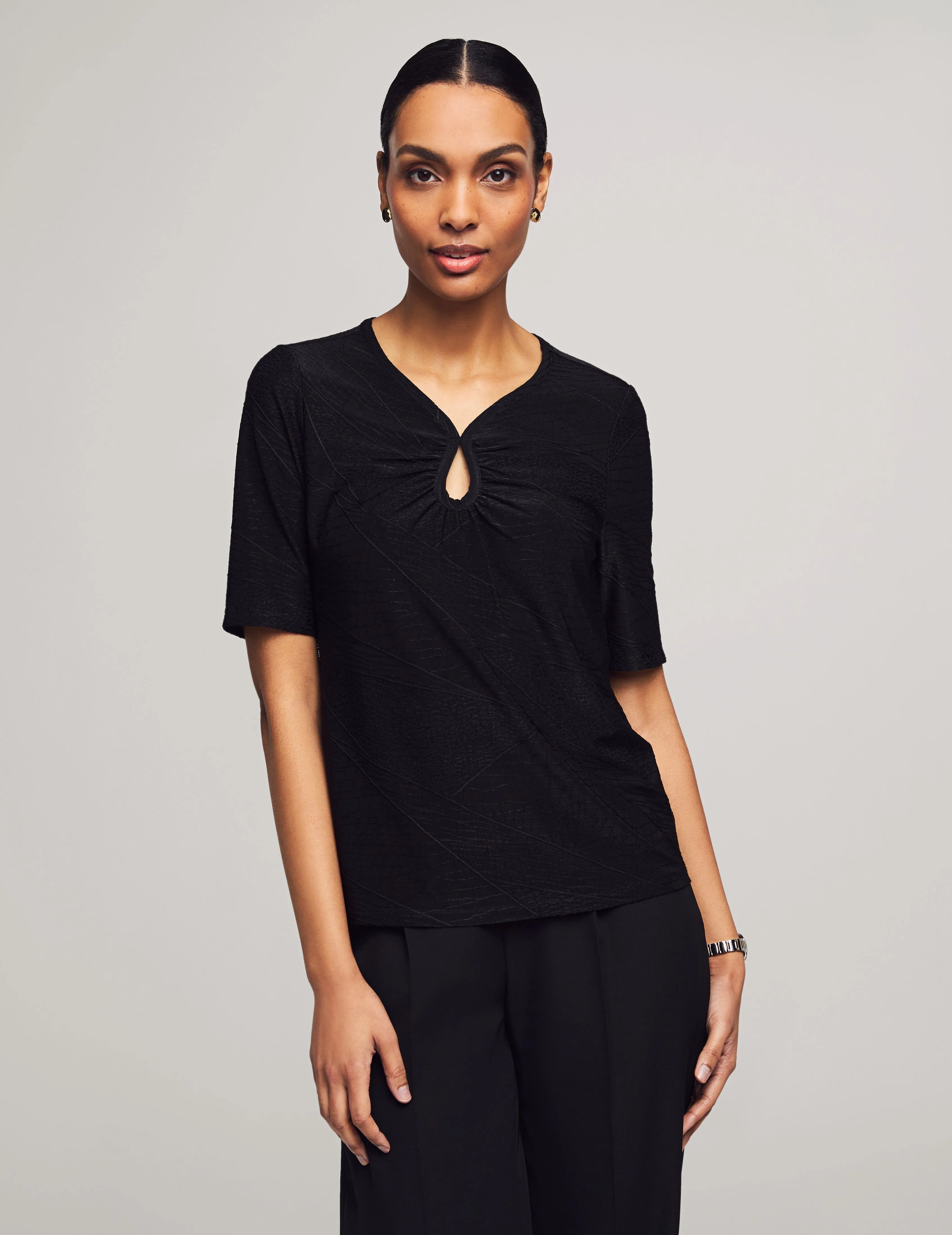 Elbow Sleeve Shirred Keyhole Tee- Sale sold by Anne Klein