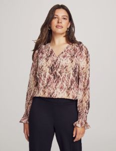 Long Sleeve V Neck Blouse With Smocked Sleeve sold by Anne Klein