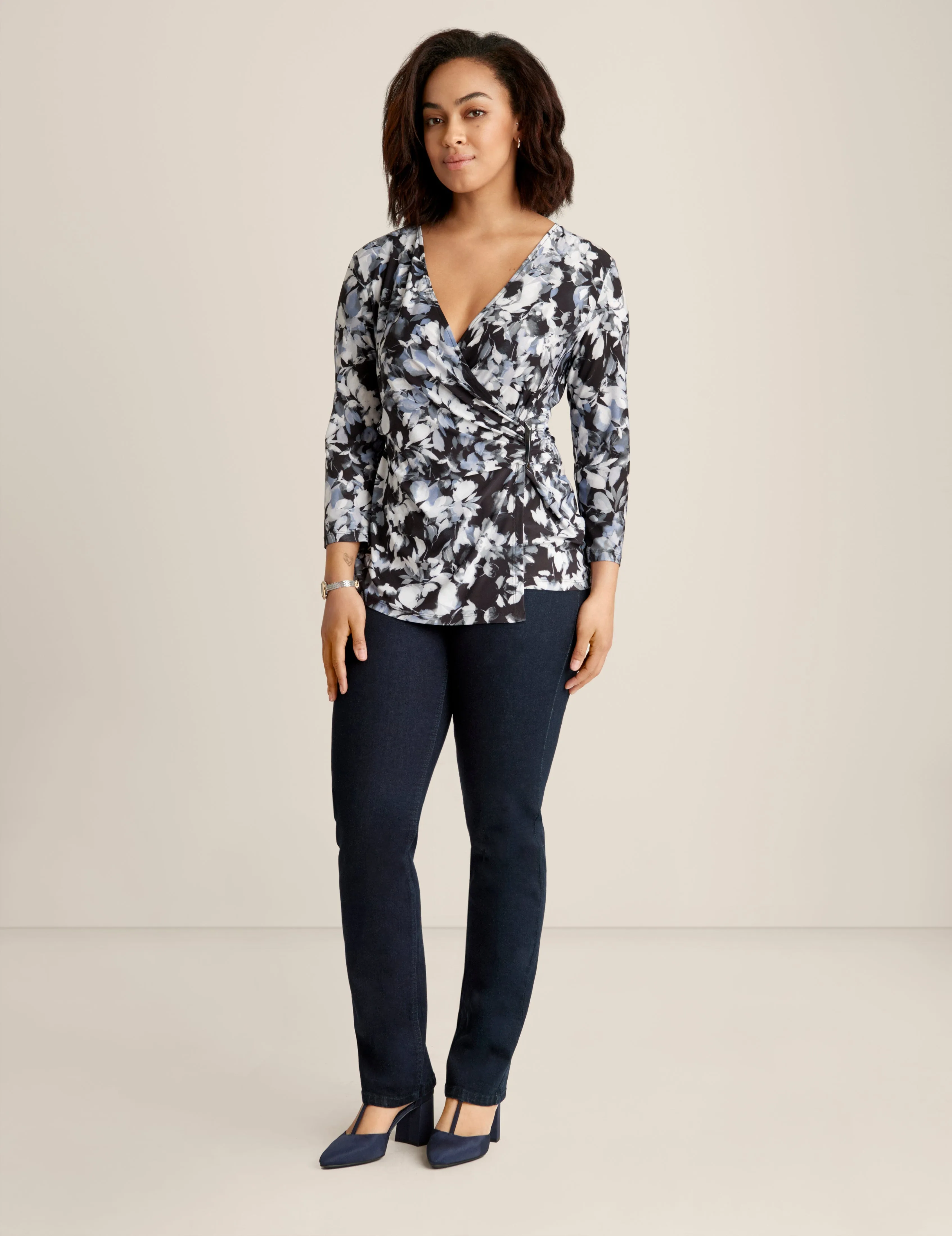 Printed Asymmetric Wrap Top sold by Anne Klein