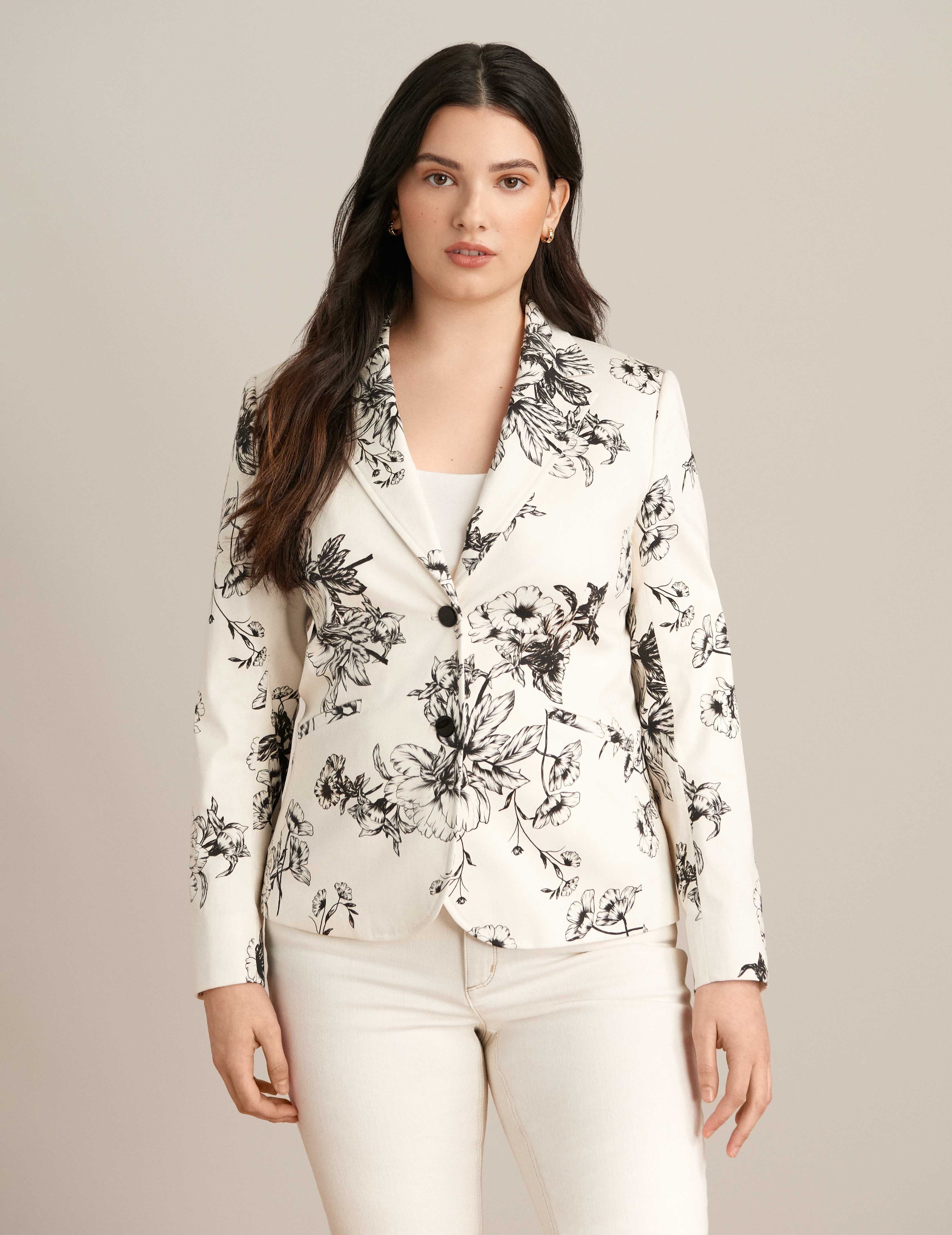 Printed Sateen Notch Collar Blazer Jacket sold by Anne Klein