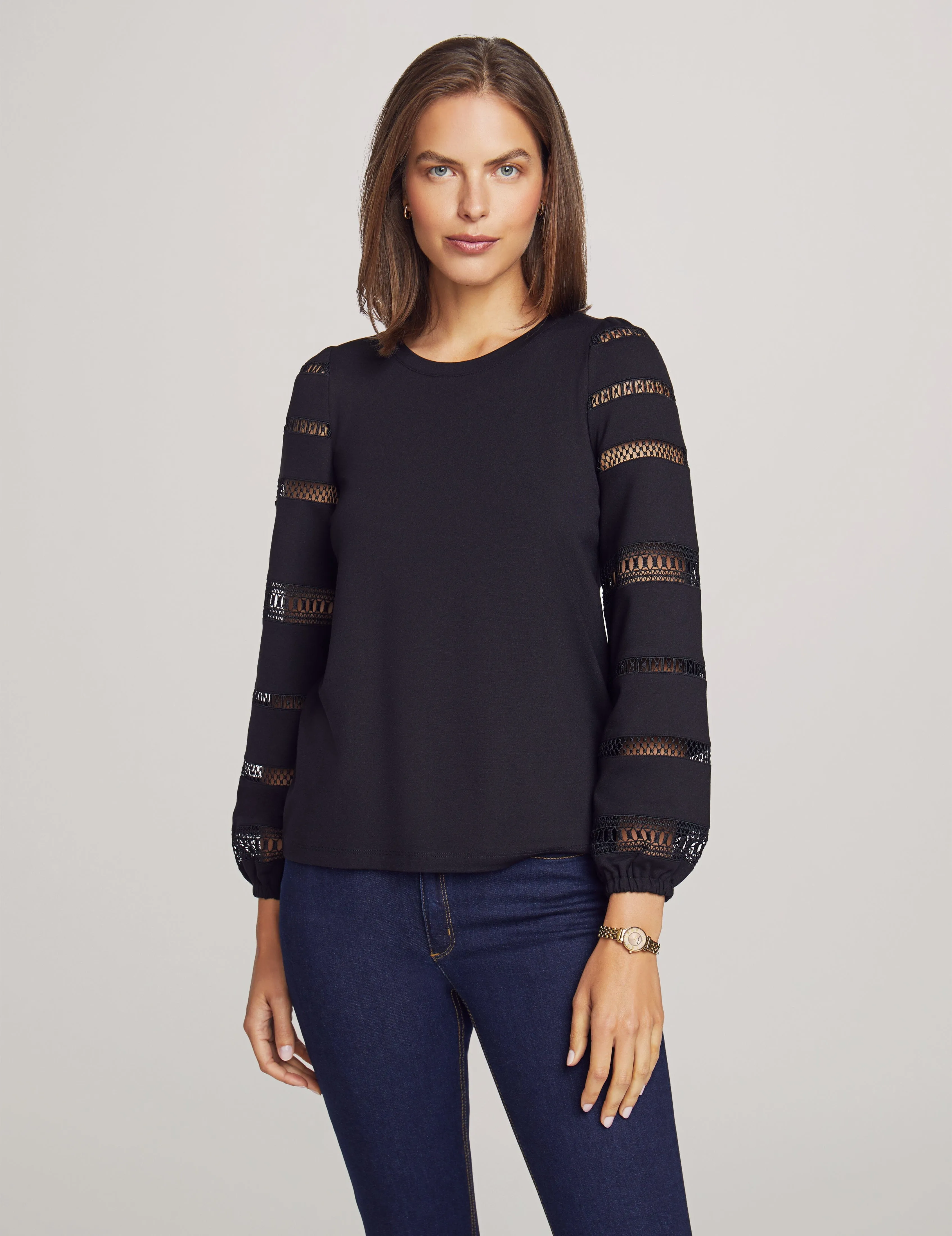 Serenity Knit Lace Sleeve Tee- Sale sold by Anne Klein