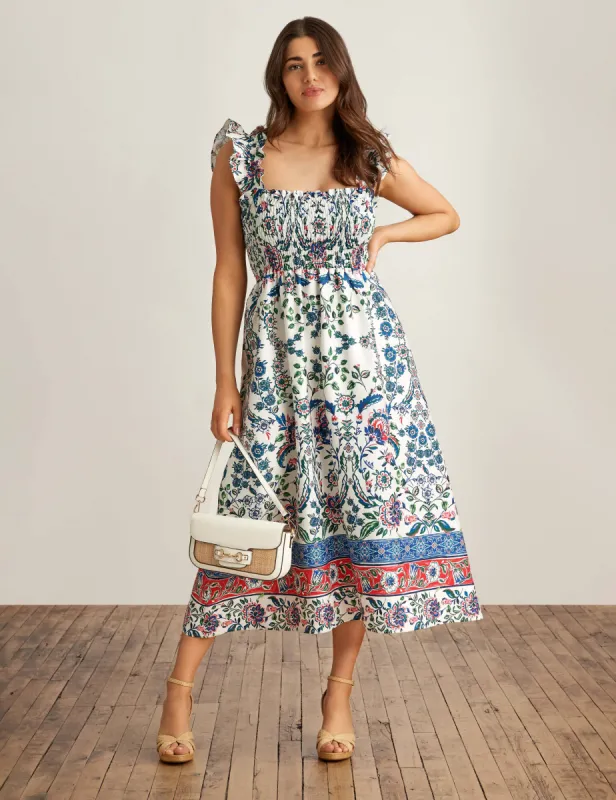 Smocked Ruffle Sleeve Midi Dress sold by Anne Klein