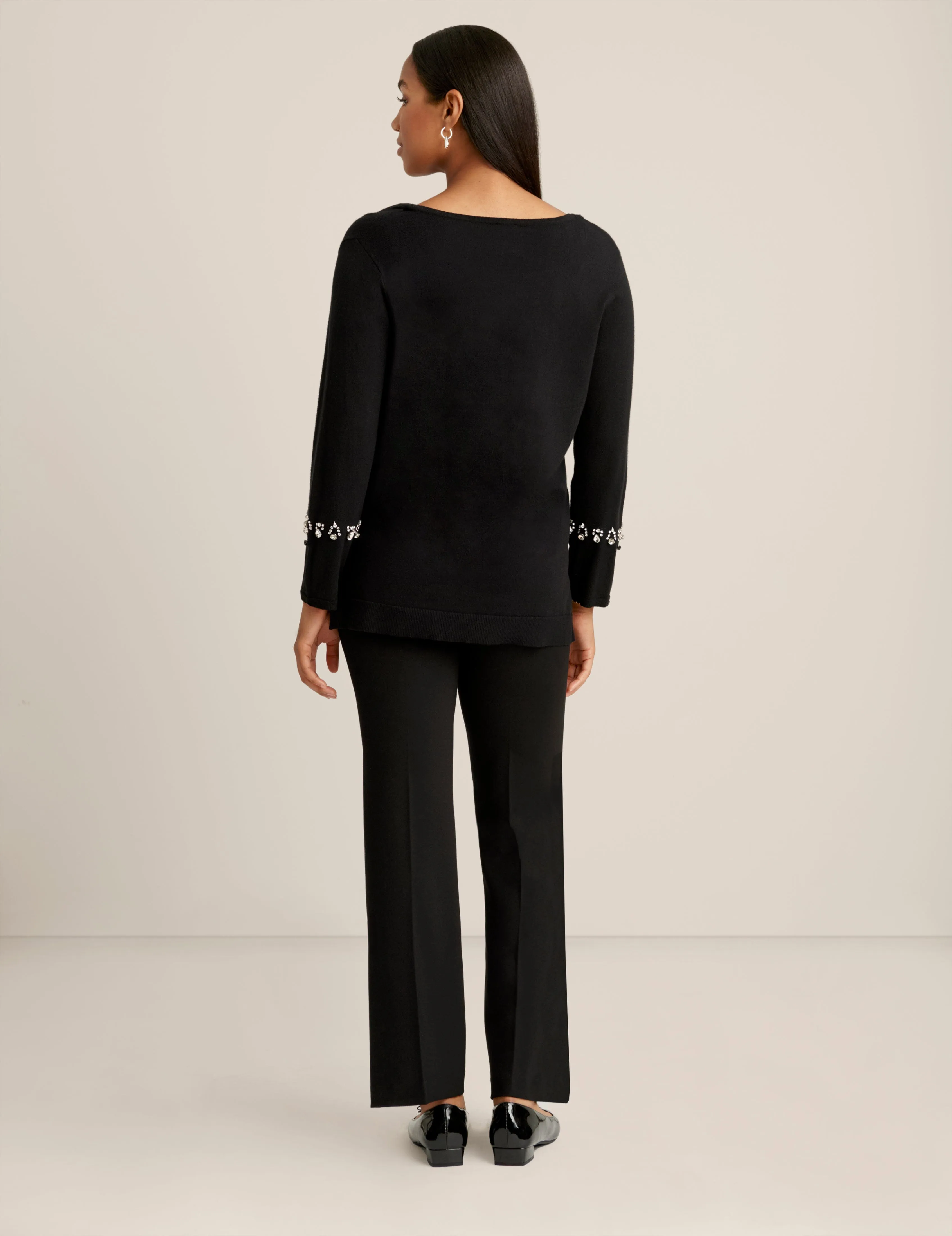 Fur Cuffed V Neck Top sold by Anne Klein product image thumbnail 3