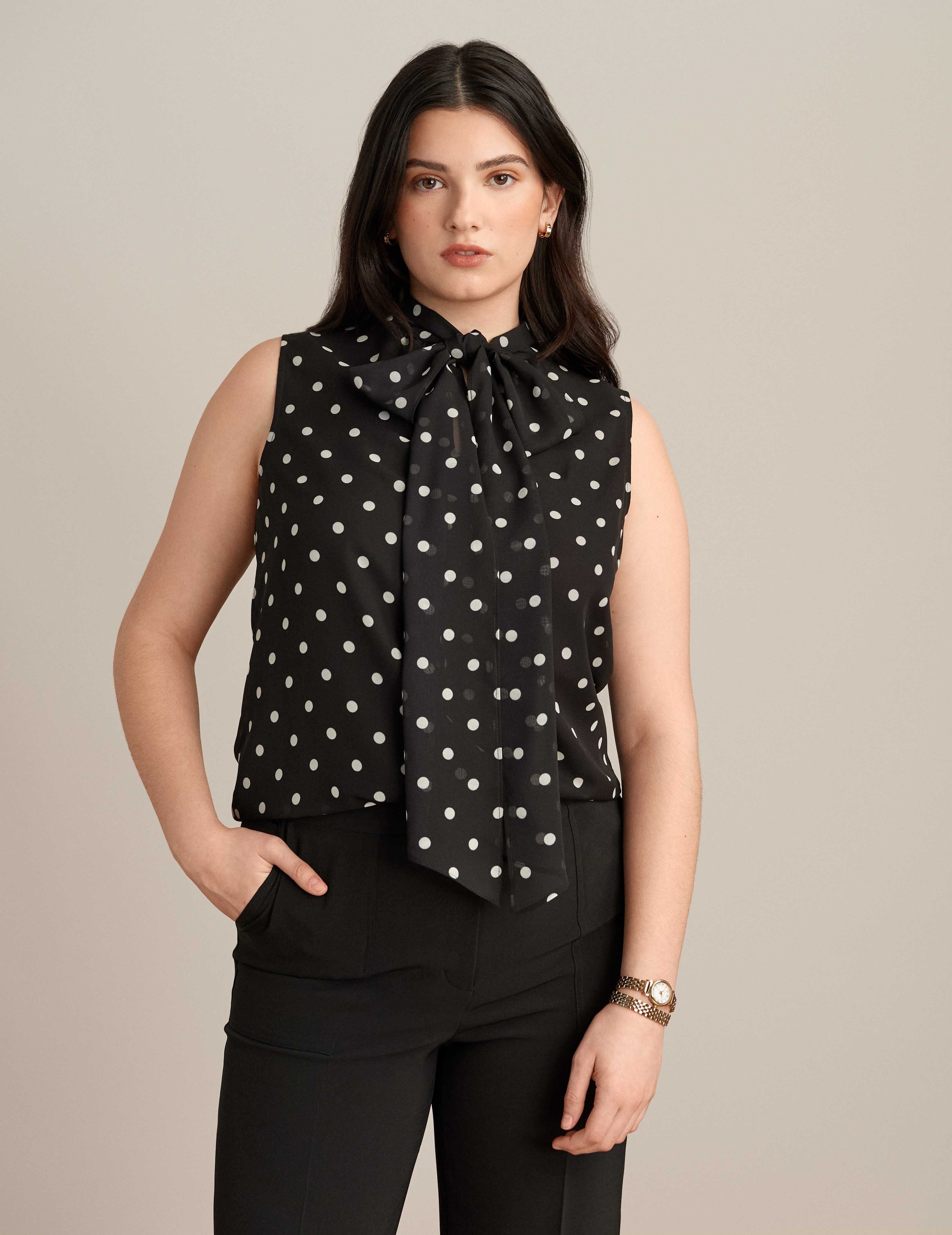 Sleeveless Polka Dot Bow Blouse sold by Anne Klein