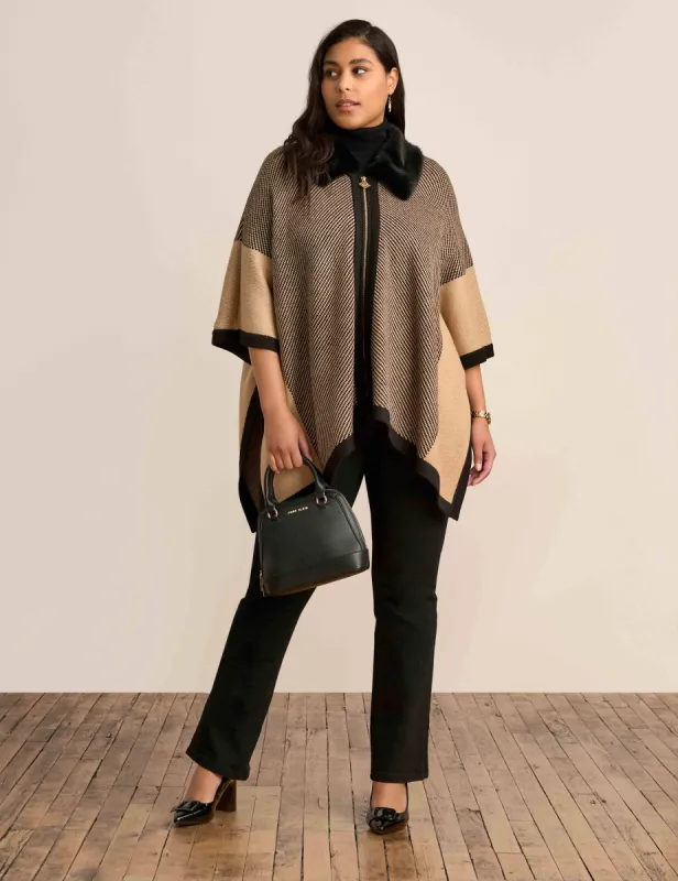 Fur Trim Poncho made by Kasper