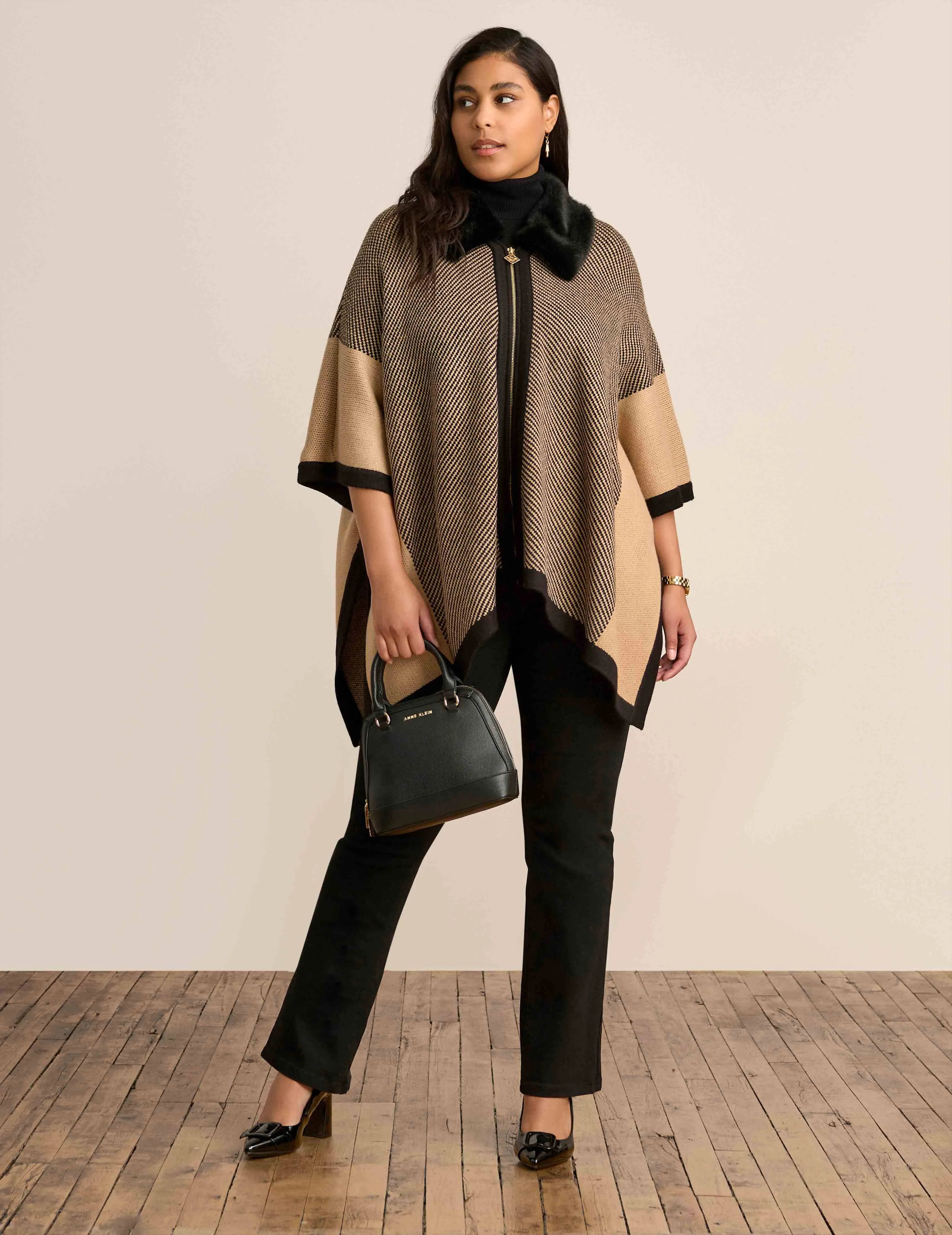 Fur Trim Poncho sold by Anne Klein