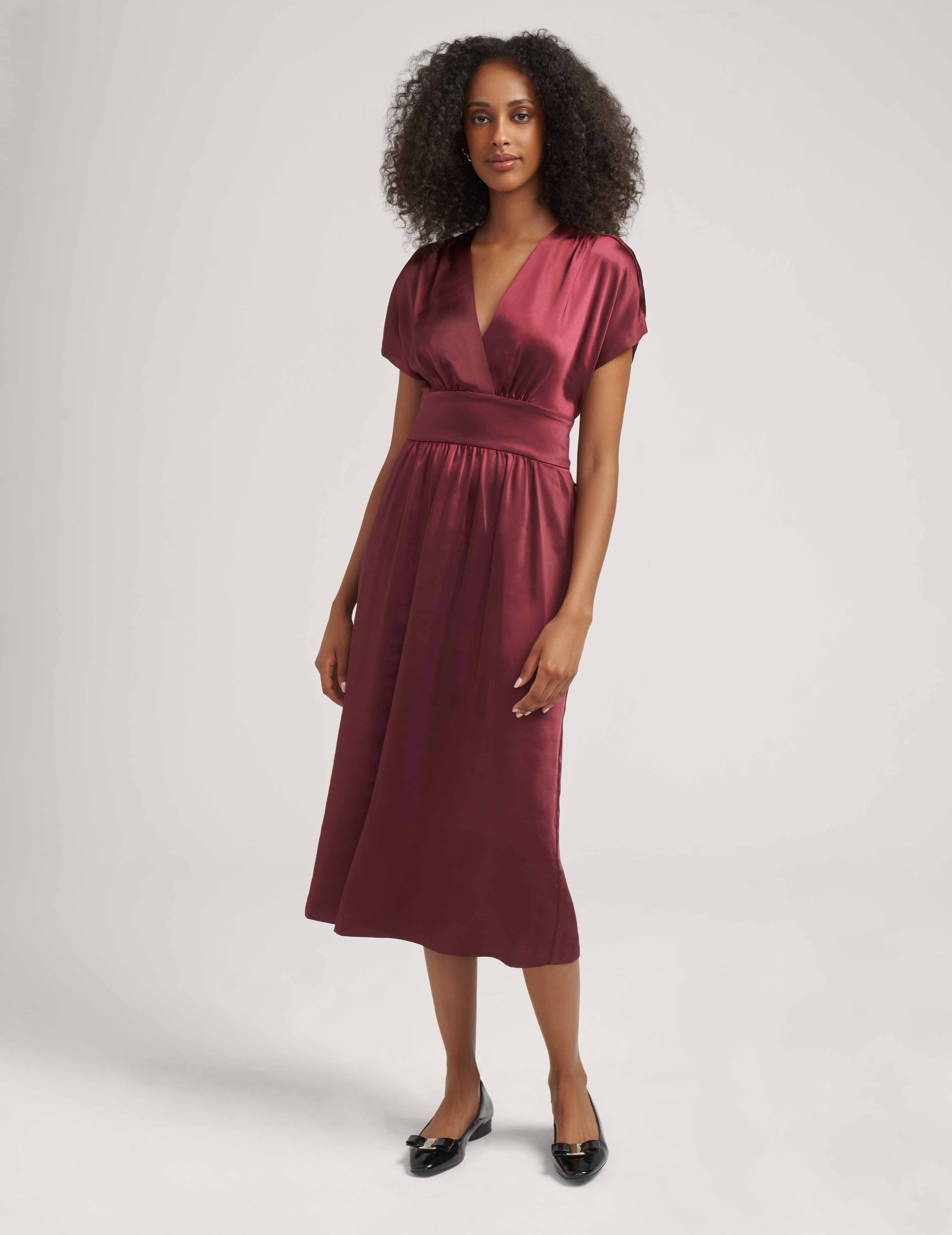 Washed Satin V-Neck Midi Dress- Clearance sold by Anne Klein