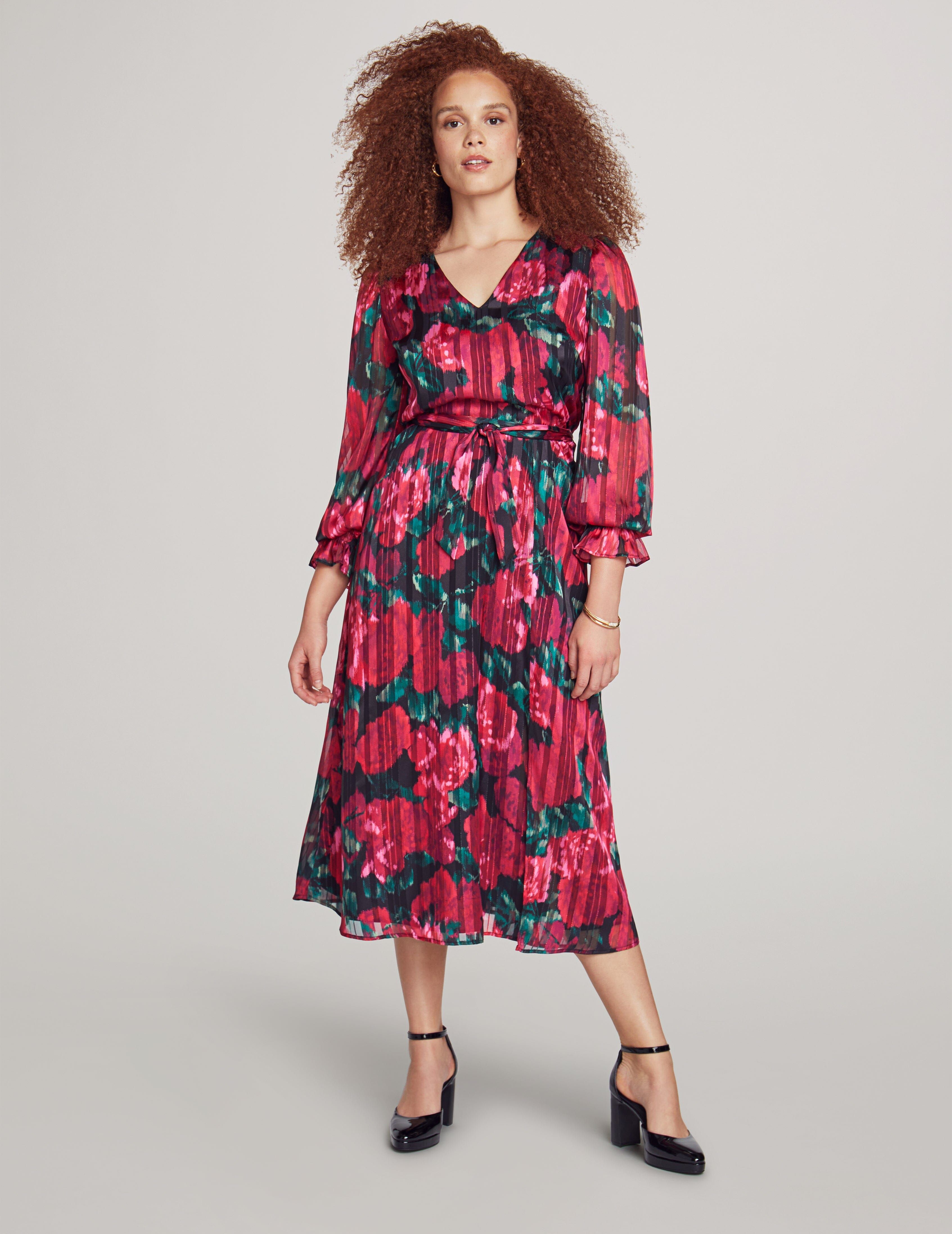 Ruched Sleeve V-Neck Midi Dress sold by Anne Klein