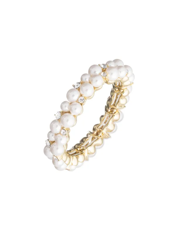 Clustered Faux Pearl and Crystal Stretch Bracelet sold by Anne Klein