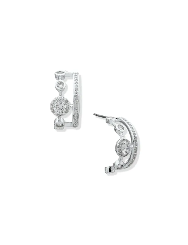 Multi Stone Pave Double C Hoop CZ Pierced Earrings sold by Anne Klein