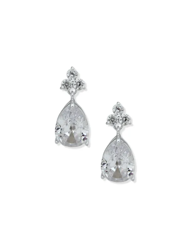 Pear Stone Drop Post CZ Pierced Earrings sold by Anne Klein