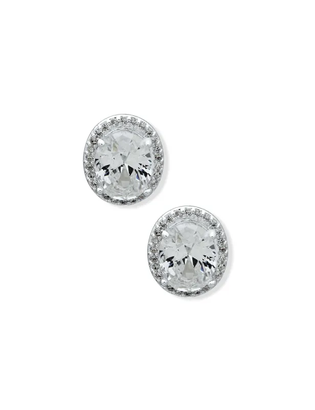 Oval Halo Button CZ Pierced Earrings sold by Anne Klein