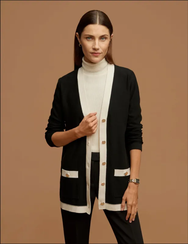 Long Sleeve Cardigan With Contrast Trim made by Kasper