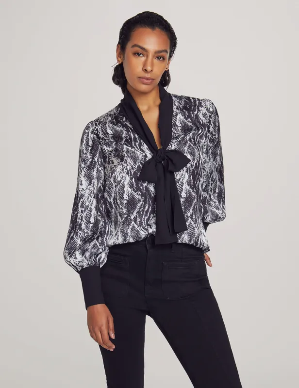 Printed Bow Blouse With Poet Sleeve sold by Anne Klein