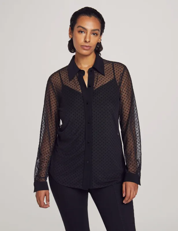 Mesh Long Sleeve Button Down Blouse sold by Anne Klein