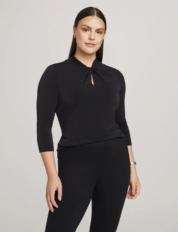 Crepe Twist Neck Top With Keyhole sold by Anne Klein