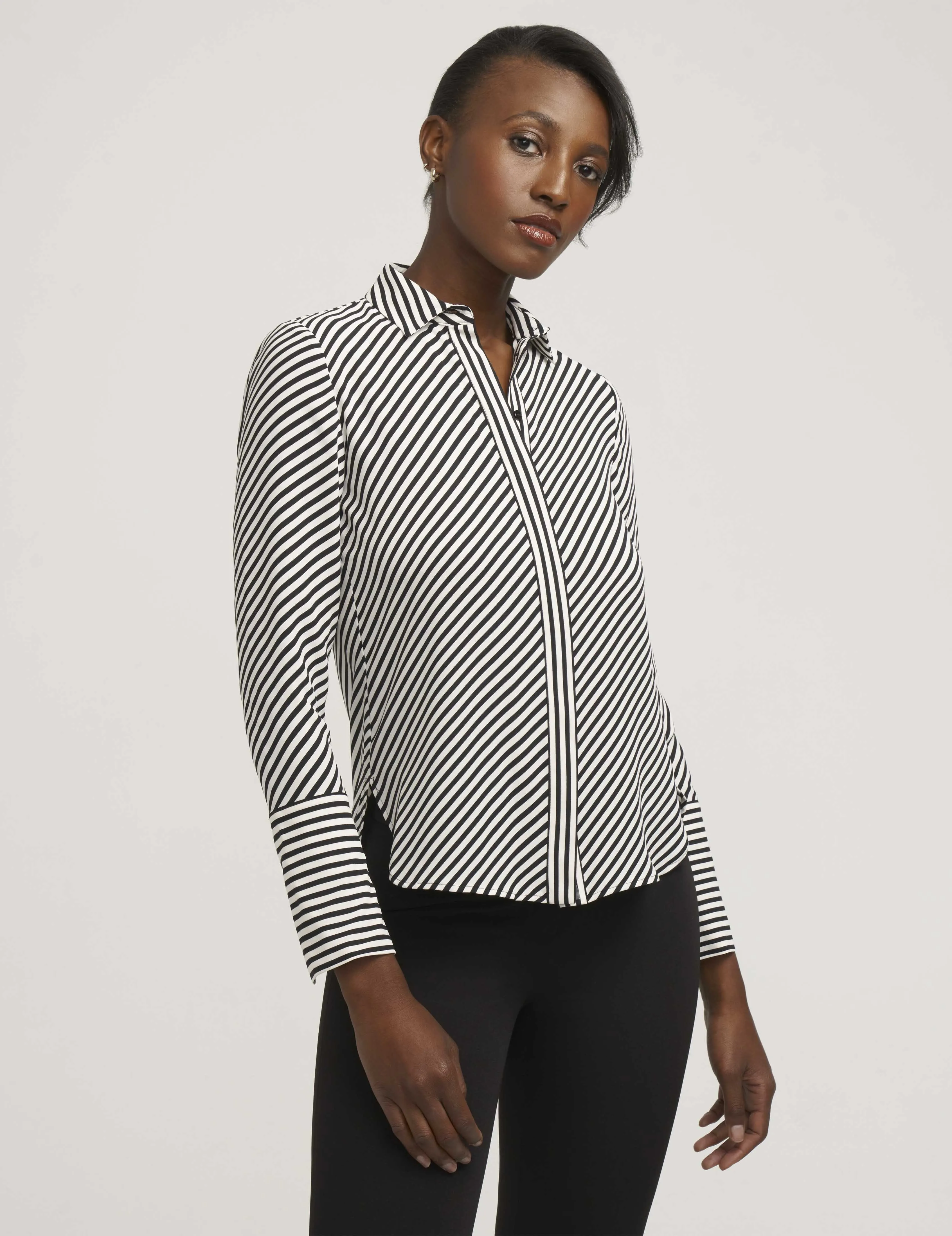 Stripe Blouse With Slit Cuffs sold by Anne Klein